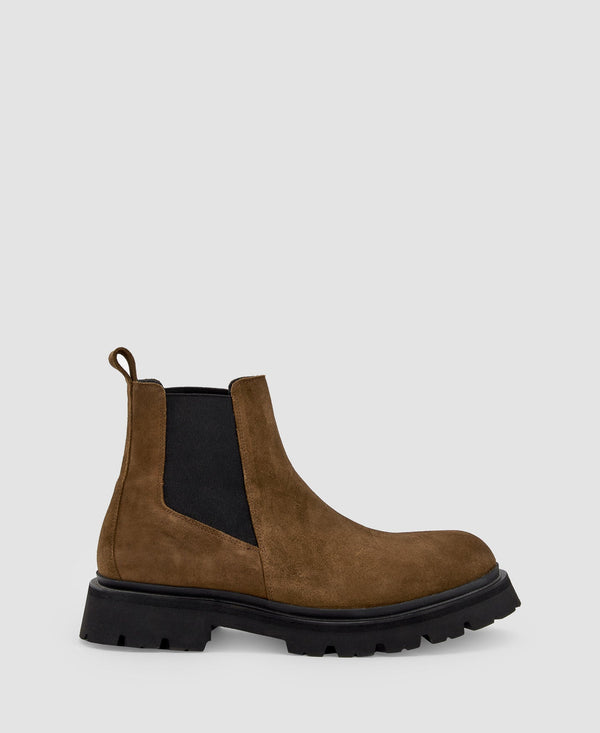Men Shoes | Chocolate Chelsea Boot In Split Suede by Spanish designer Adolfo Dominguez