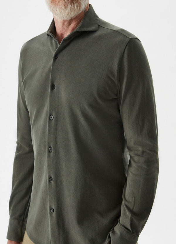 Khaki Piqué Shirt With Cutaway Collar