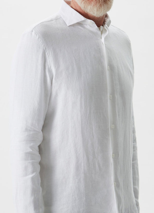 White White Linen Shirt With Cutaway Collar