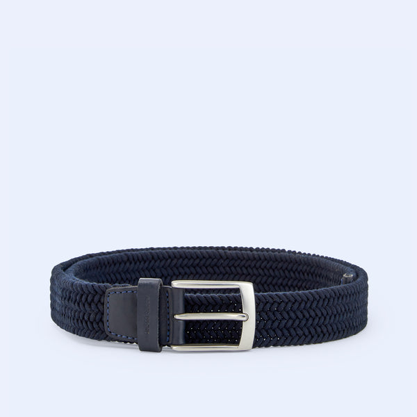 Navy Blue Leather & Cotton Braided Belt