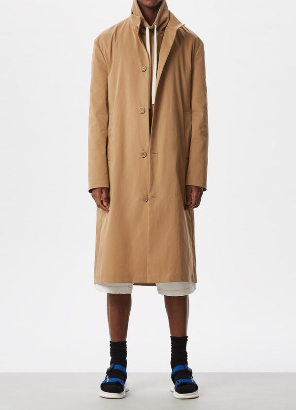 Camel Raised Collar Trench With Button Closur