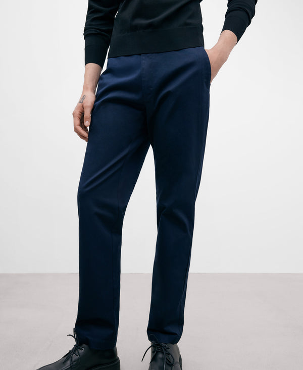 Navy Blue Cotton Twill Chino Trousers