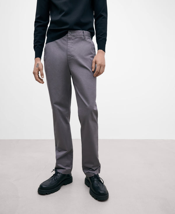 Dark Grey Cotton Twill Chino Trousers