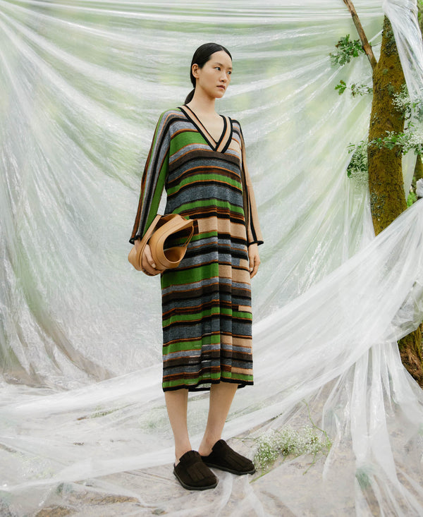 Multicolor Long Dress In Intarsia Wool