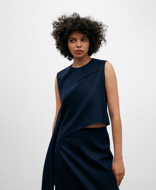 Navy Blue Knitted Sleeveless Top For Women