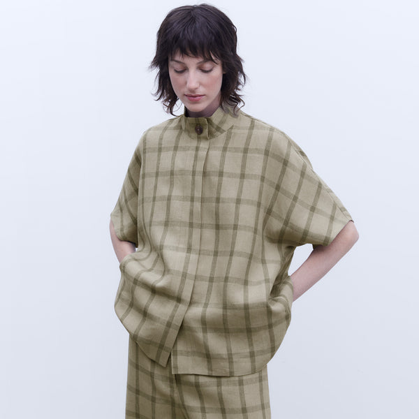 Oversize Linen Blouse - Green Check