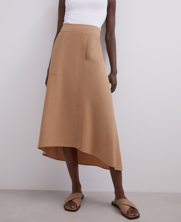 Camel Asymmetrical Skirt With Pocket