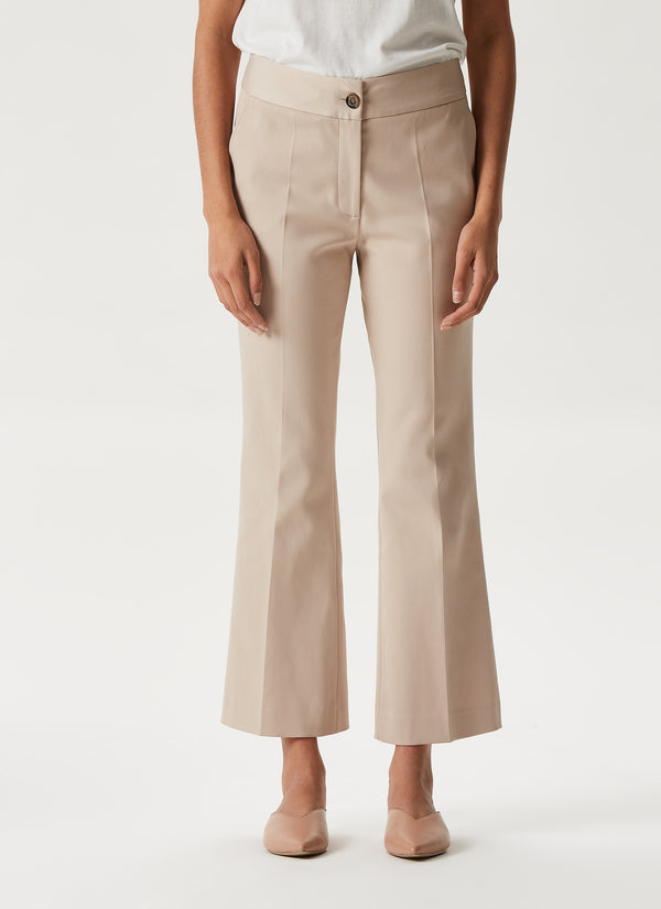 Stone Cropped Trousers With Button Slit Hem