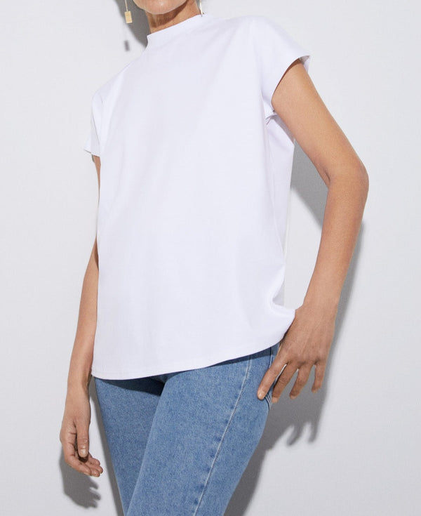White Perkins Collar T-Shirt In Organic Cotton