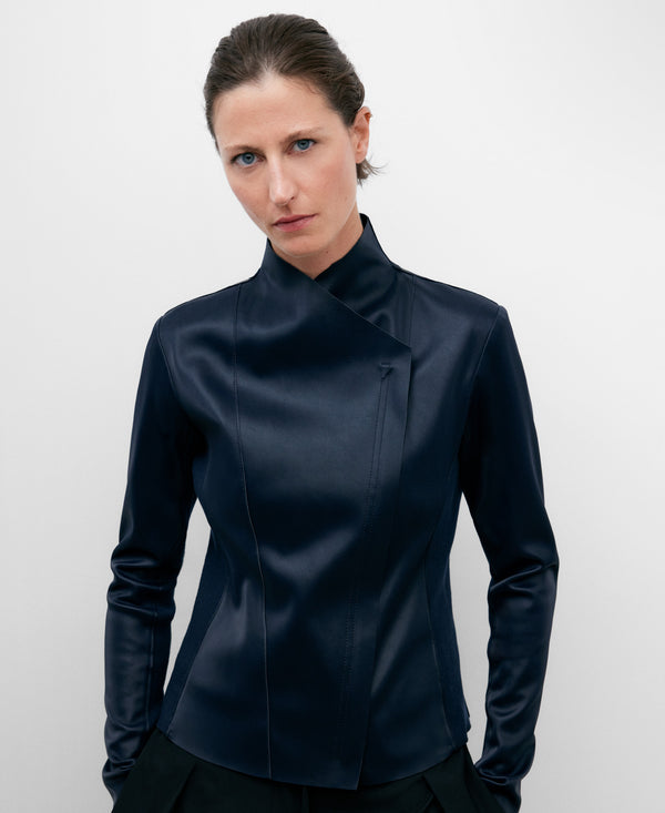 Navy Blue Fitted Jacket For Women