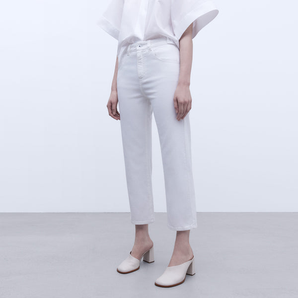 White Denim Trousers with Five Pockets