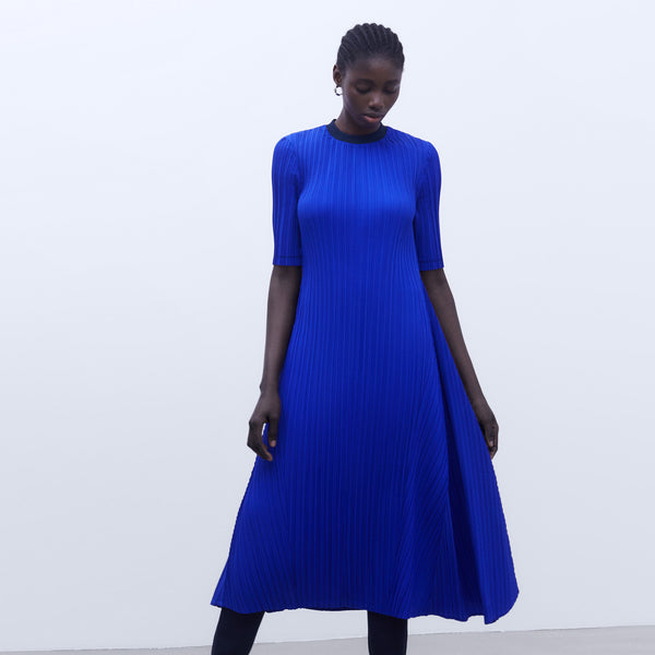 Crinkle A-line Dress - Elegant Blue