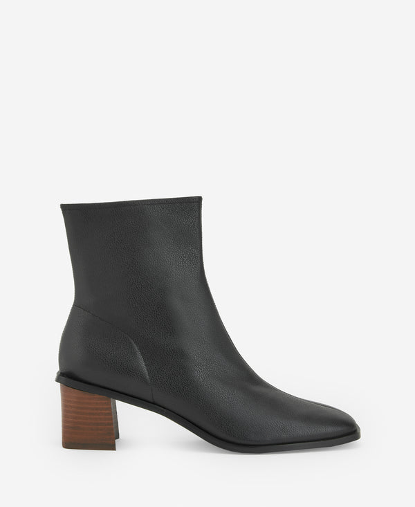 Mid-Heel Leather Ankle Boot