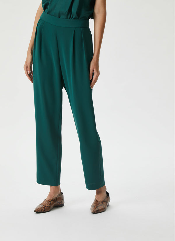 Bottle Green Baggy Trousers With Elastic Waist