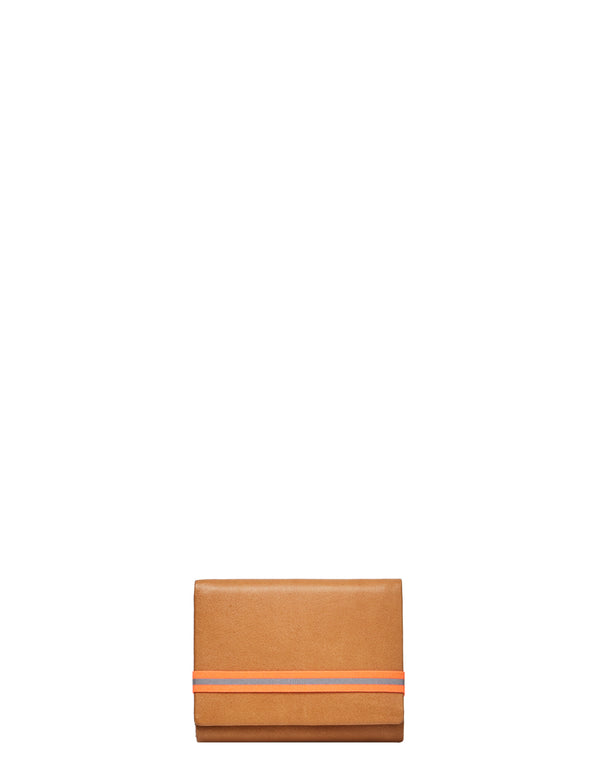 Tan Leather Wallet With Neon Elastic Closure