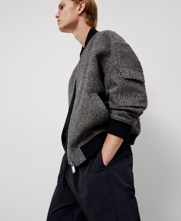 Dark Grey Wool And Polyester Bomber