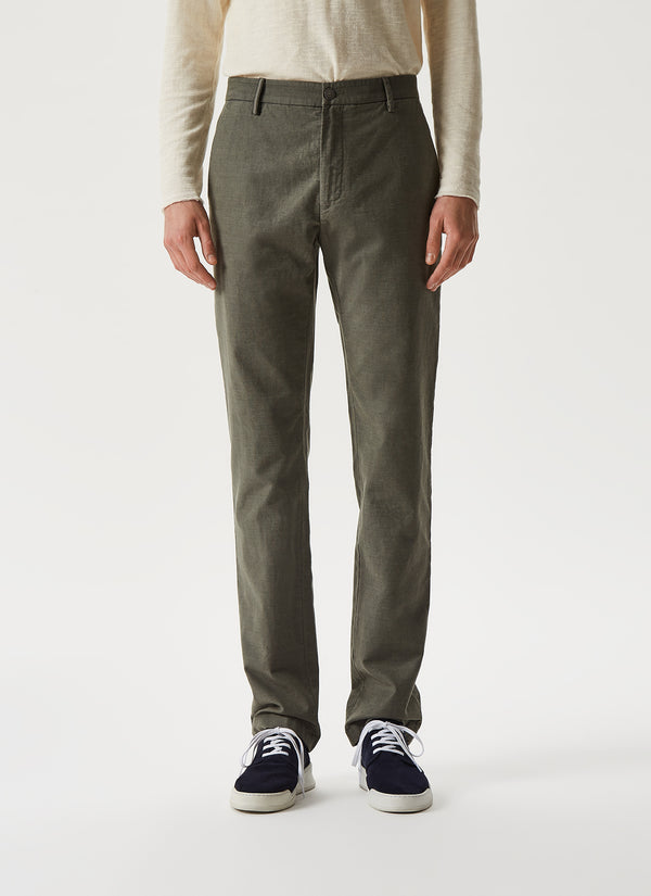 Green Elasticc Linen And Cotton Chino Trousers