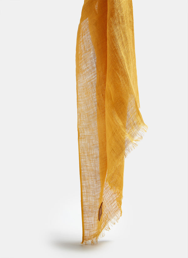 Mustard Linen Scarf With Short Frayed Edges