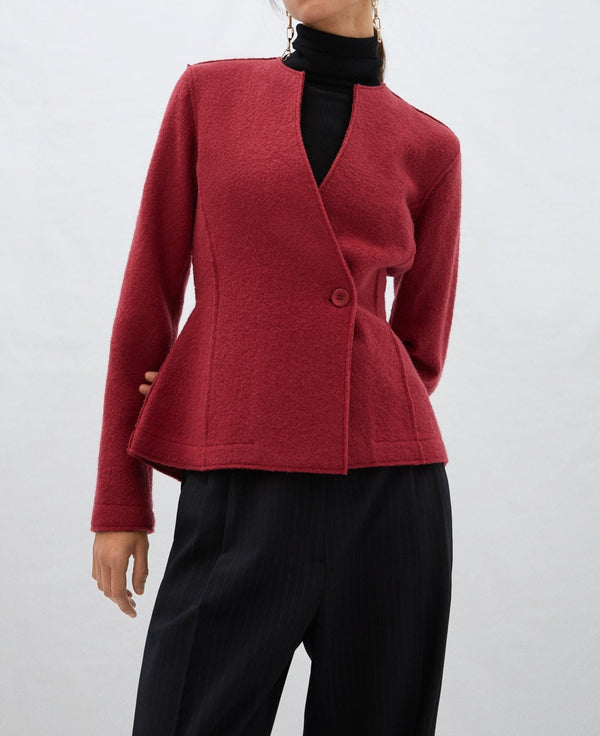 Red Merino Wool Crossover Jacket