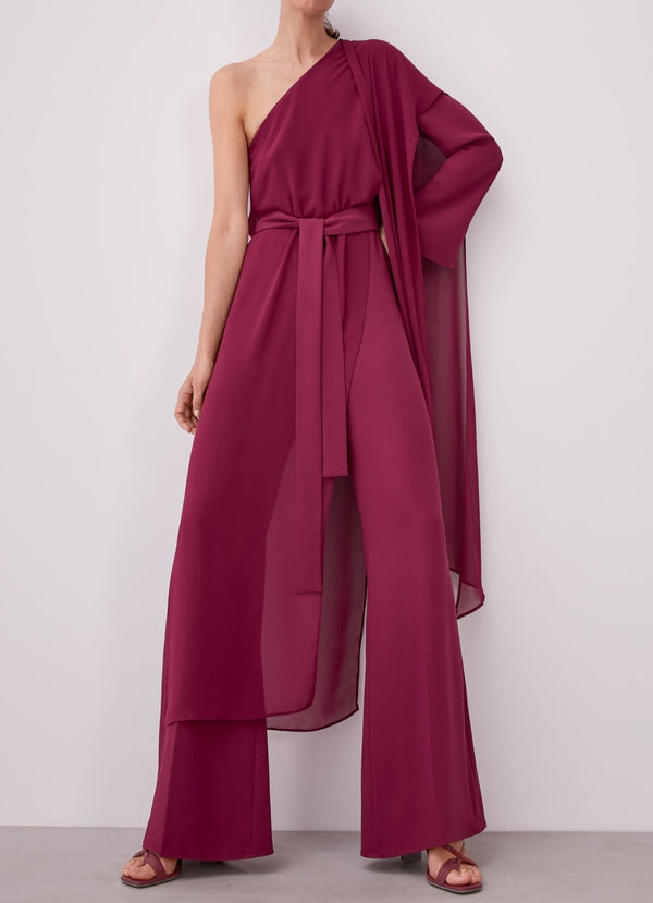 Red Bougainvillea Asymmetric Jumpsuit With Overlayer