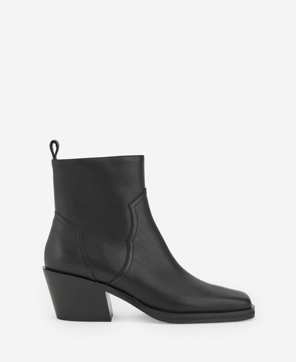 Leather Cowboy Black Ankle Boot