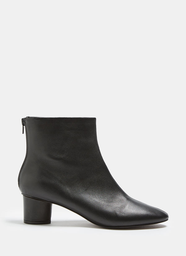 Black Soft Leather Ankle Boots With Cuban Heel