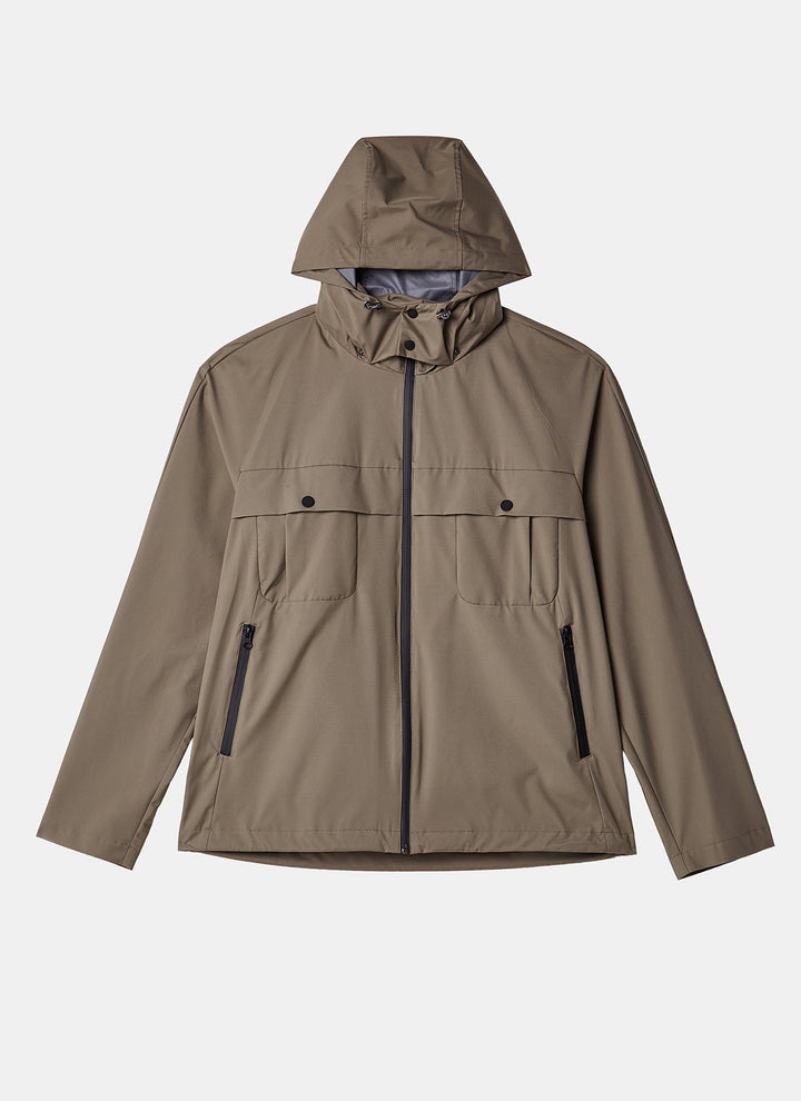 Men Short Jacket | Beige Hooded Parka With Waterproof Pockets by Spanish designer Adolfo Dominguez