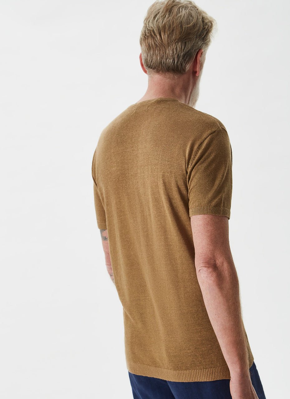 Men Long-Sleeve T-Shirt | Beige Linen & Viscose T-Shirt by Spanish designer Adolfo Dominguez