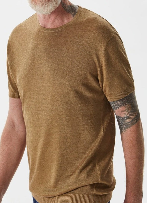 Men Long-Sleeve T-Shirt | Beige Linen & Viscose T-Shirt by Spanish designer Adolfo Dominguez