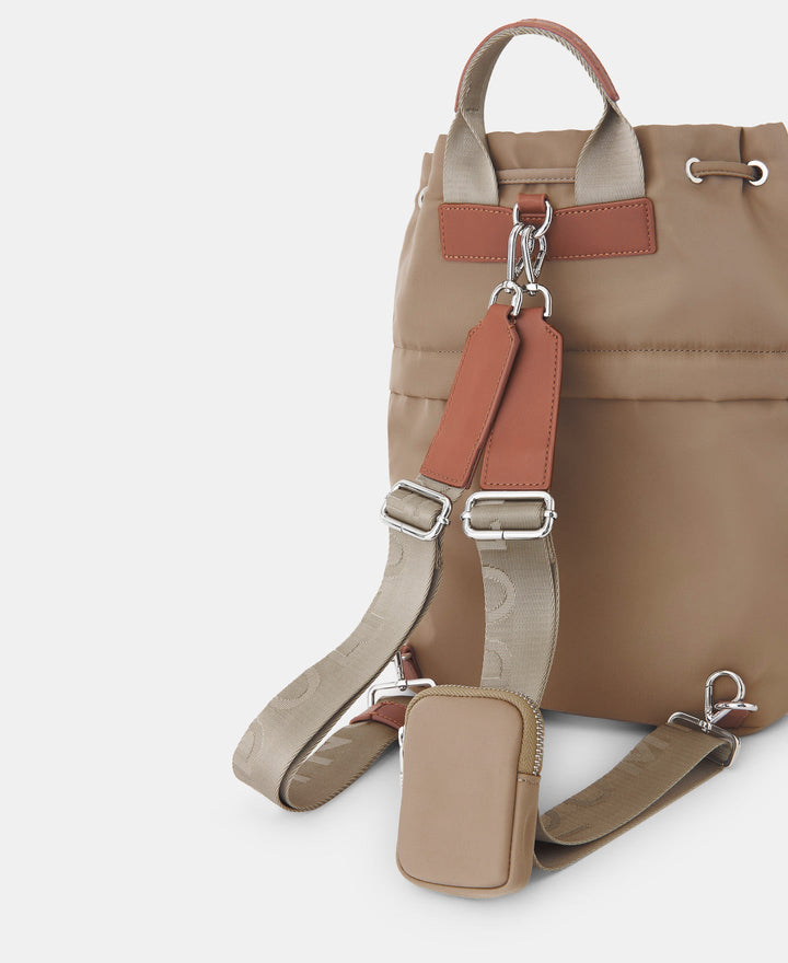 Women Bags | Beige Nylon Backpack With Choke Lock by Spanish designer Adolfo Dominguez