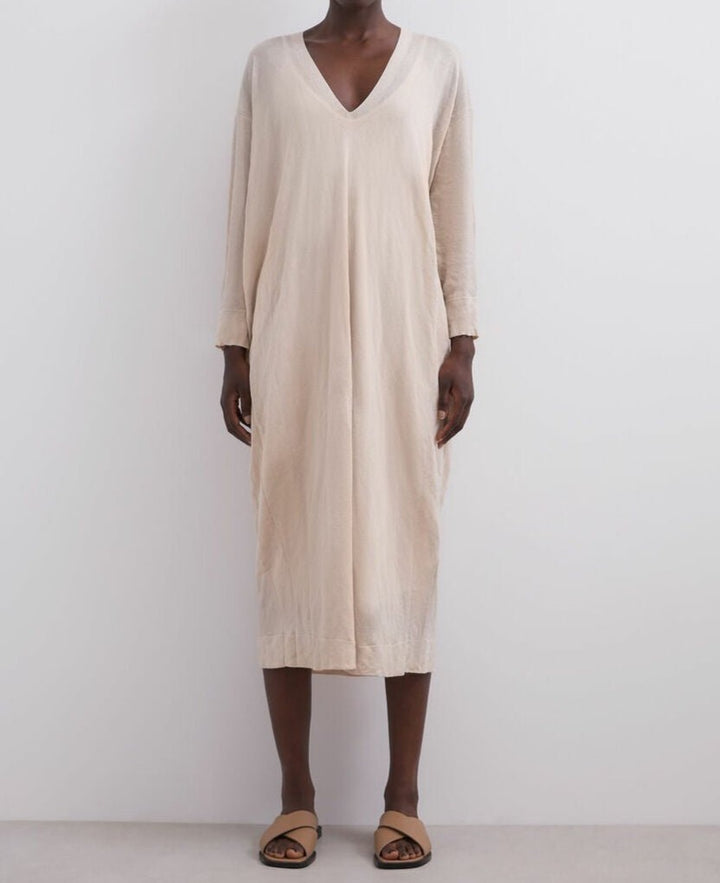 Women Jersey | Beige Oversize Viscose Knit Dress by Spanish designer Adolfo Dominguez