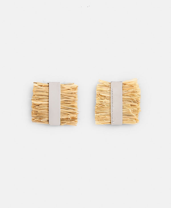 Women Earrings | Beige Paper And Metal Earrings by Spanish designer Adolfo Dominguez