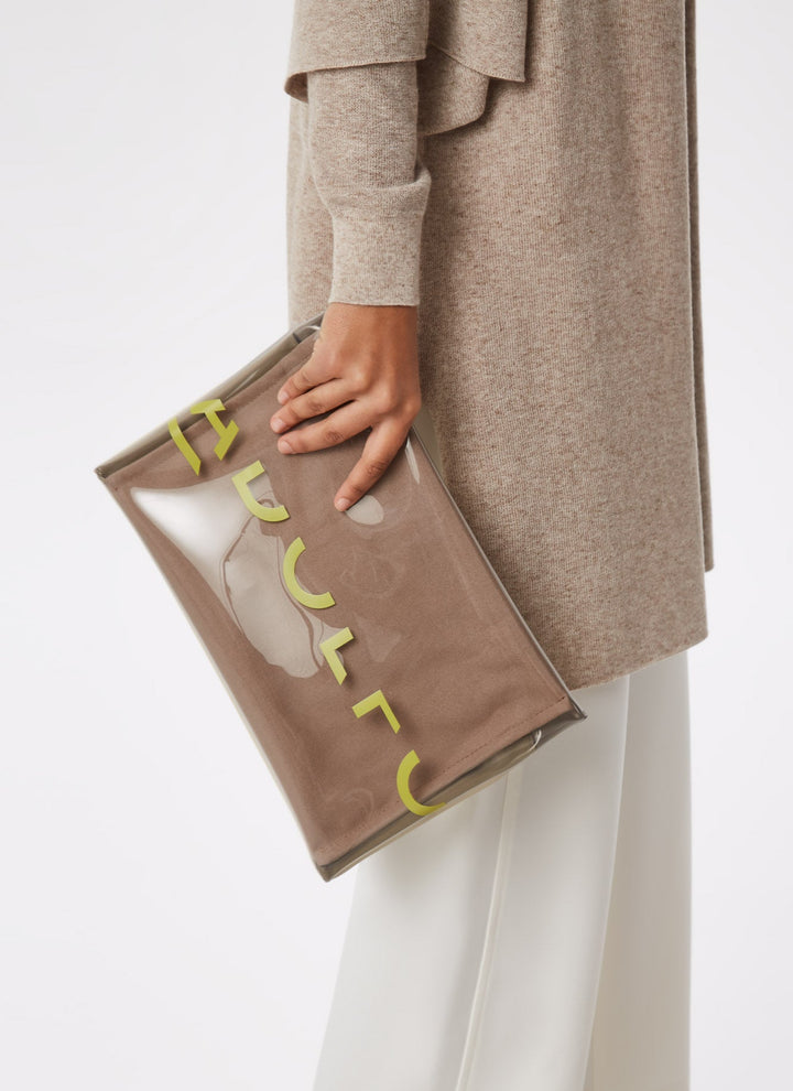 Women Bags | Beige Transparent Clutch Bag With Cotton Pouch by Spanish designer Adolfo Dominguez