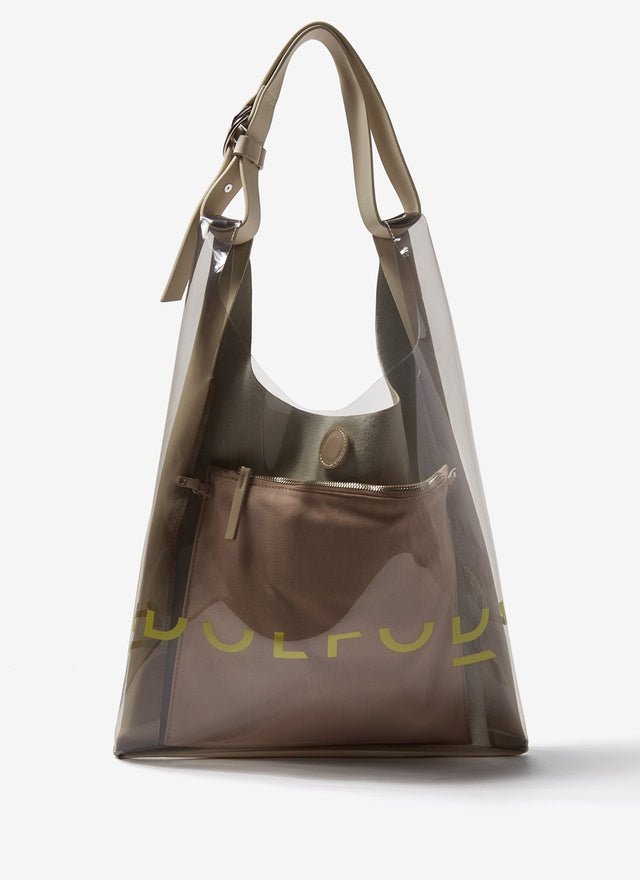 Women Bags | Beige Transparent Hobo Bag With Cotton Pouch by Spanish designer Adolfo Dominguez