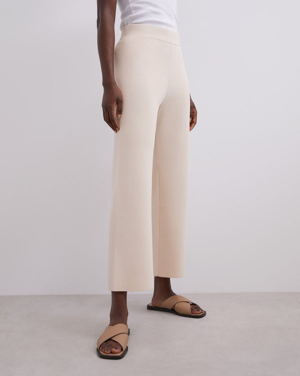 Women Trousers | Beige Viscose Ribbed Knit Pants by Spanish designer Adolfo Dominguez
