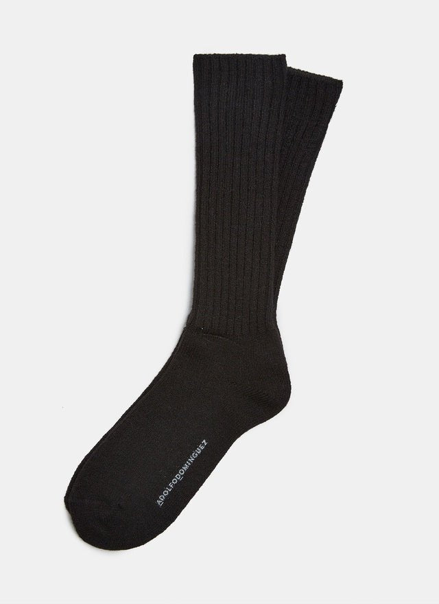 Men Socks | Black Alpaca Ribbed Knit Socks by Spanish designer Adolfo Dominguez