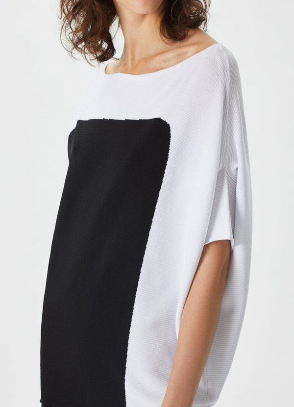 Women Jersey | Black And White Asymmetric Knit Intarsia Sweater by Spanish designer Adolfo Dominguez