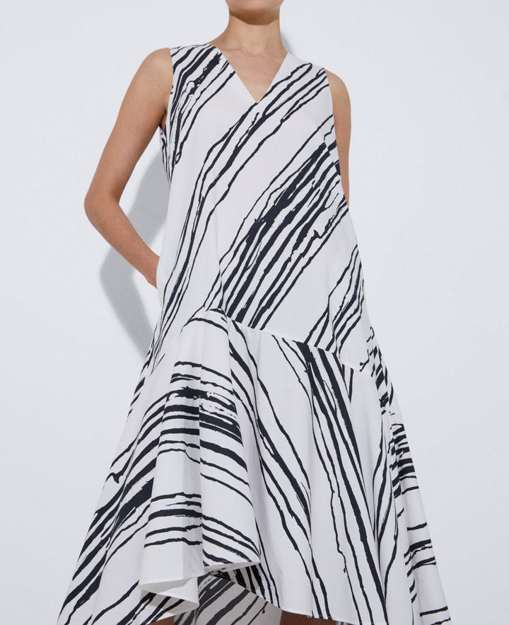 Women Dress | Black And White Printed Dress In Responsible Cotton by Spanish designer Adolfo Dominguez