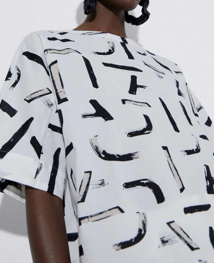 Women Shirt | Black And White Printed Shirt With Crew Neck by Spanish designer Adolfo Dominguez