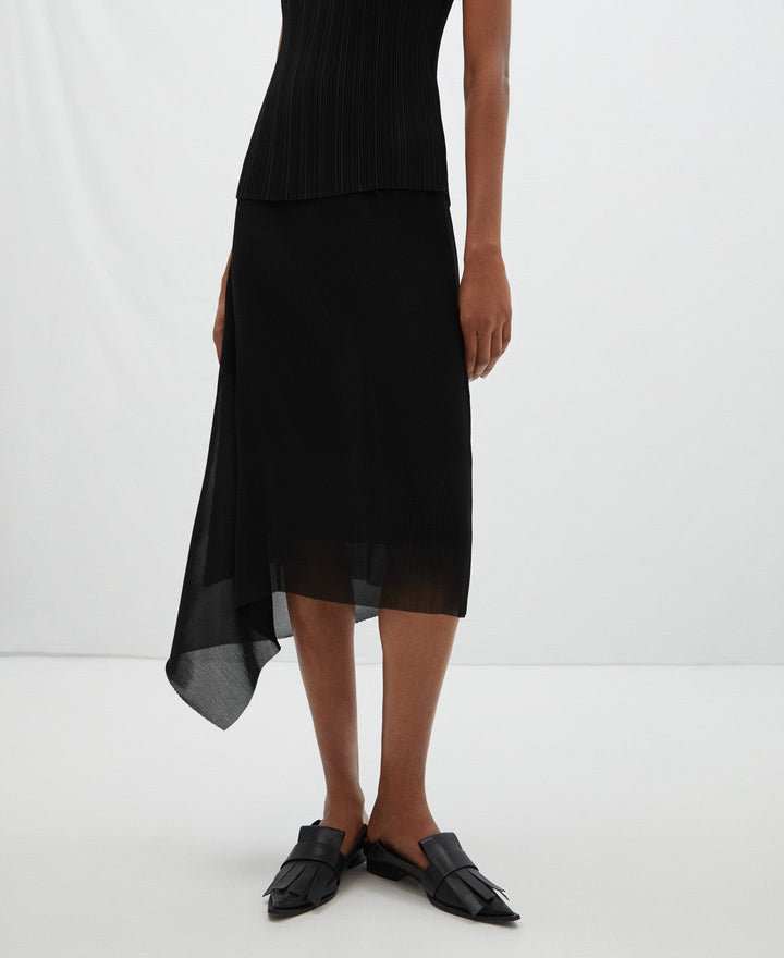Women Cocktail Skirt | Black Asymmetric Crinkle Skirt by Spanish designer Adolfo Dominguez