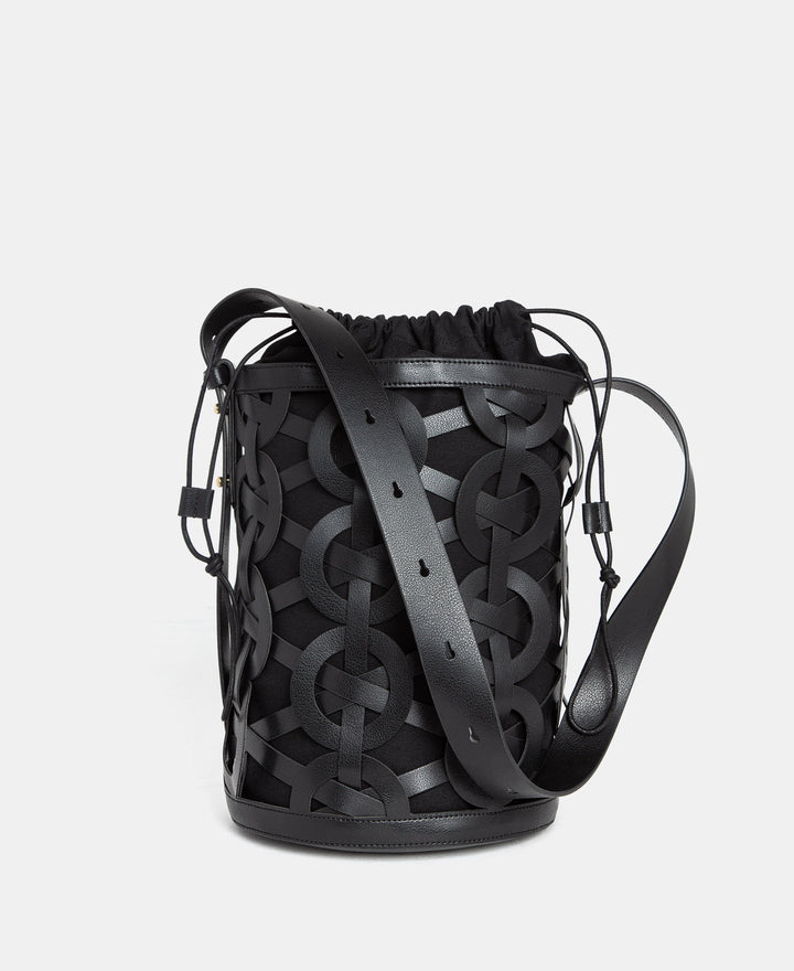Women Bags | Black Braided Shoulder Bag In Leather Texture by Spanish designer Adolfo Dominguez