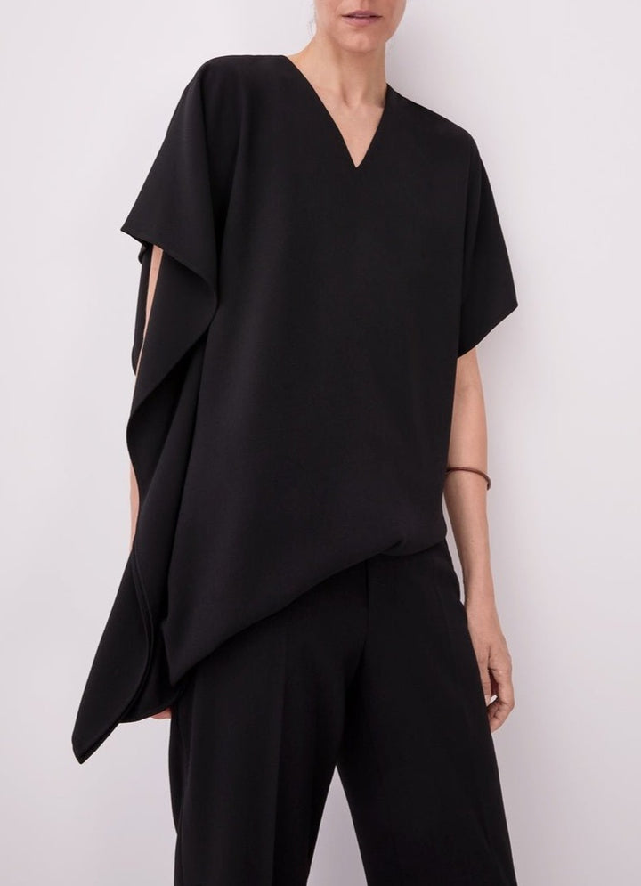 Women Shirt | Black Cape Sleeve Shirt With Volume by Spanish designer Adolfo Dominguez