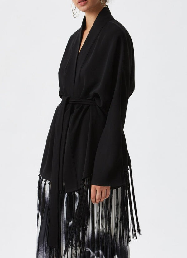 Women Structured Jacket | Black Cocktail Jacket With Fringed Hemline by Spanish designer Adolfo Dominguez
