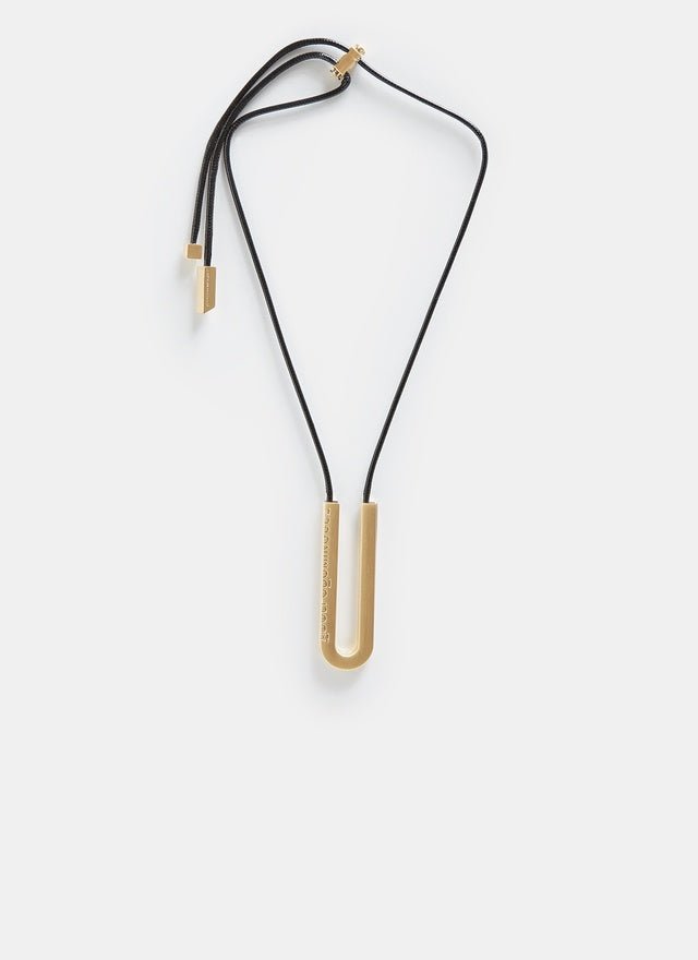 Women Necklace | Black Cord Necklace With Gold U-Shape Metal Pen by Spanish designer Adolfo Dominguez