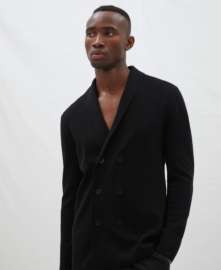 Men Knit Jacket | Black Cotton Knit Blazer by Spanish designer Adolfo Dominguez