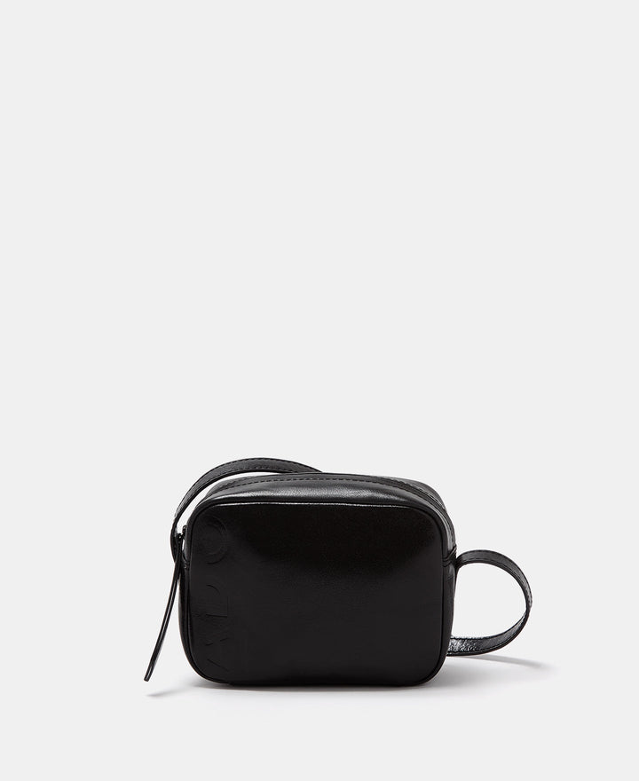 Women Leather Bag | Black Crackled Glossy Leather Crossbody Bag by Spanish designer Adolfo Dominguez