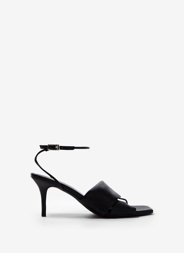 Women Shoes | Black Draped Leather Sandal by Spanish designer Adolfo Dominguez