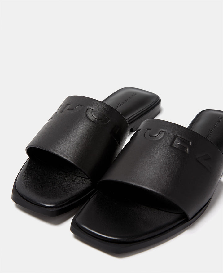 Women Shoes | Black Flat Leather Sandals by Spanish designer Adolfo Dominguez