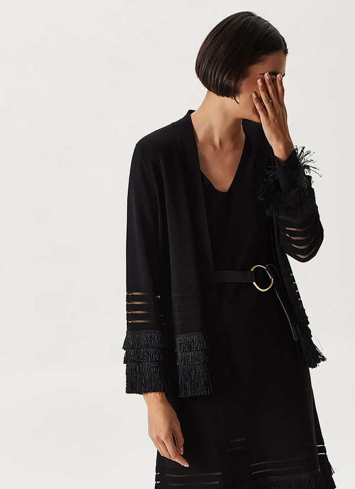 Women Jersey | Black Frayed Detail Knit Jacket by Spanish designer Adolfo Dominguez