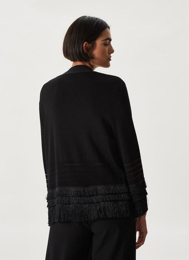 Women Jersey | Black Frayed Detail Knit Jacket by Spanish designer Adolfo Dominguez